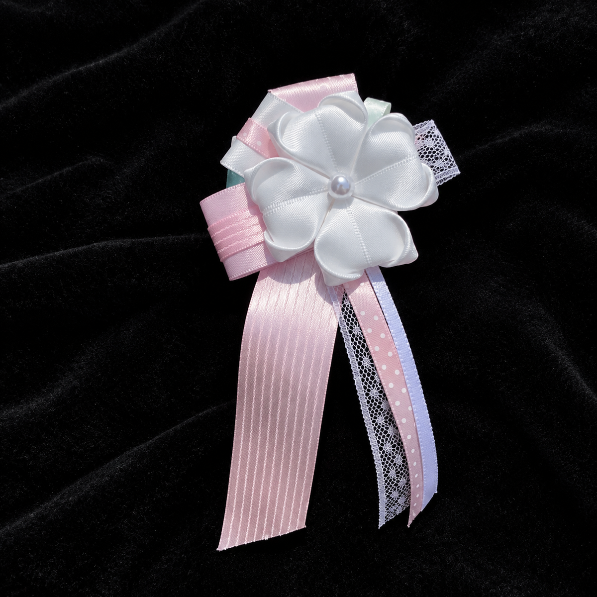 Handmade Pastel Ribbon Flower Brooch | Sweet Floral Corsage Pin