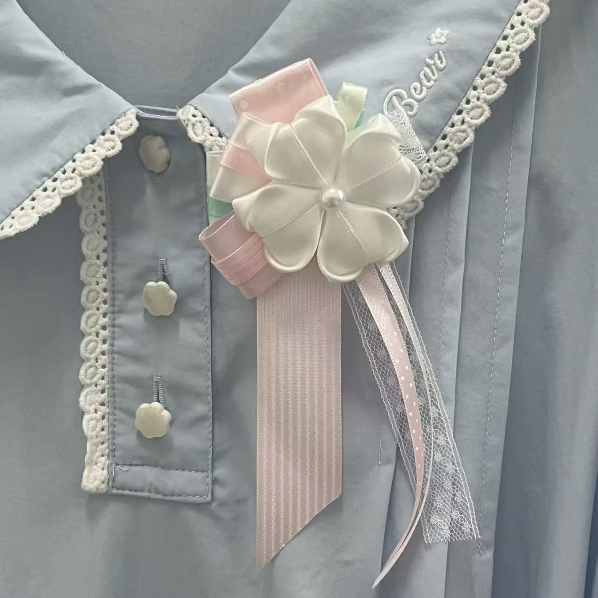 Handmade Pastel Ribbon Flower Brooch | Sweet Floral Corsage Pin